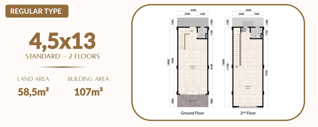 layout ruko aniva grand boulevard tipe 2 lantai 4,5x13