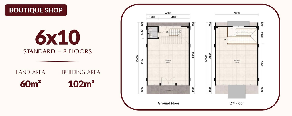 layout ruko aniva grand boulevard Boutique Shops tipe 2 lantai 6x10