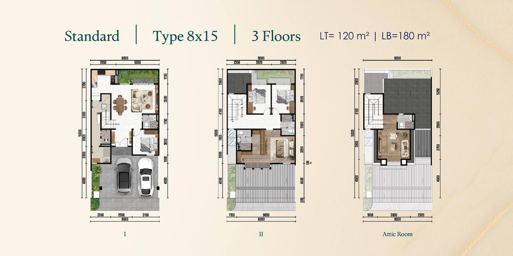 layout standard rumah altadena 8x15