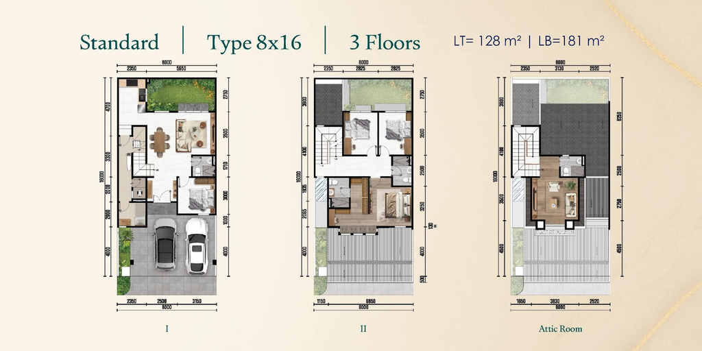 layout standard rumah altadena 8x16